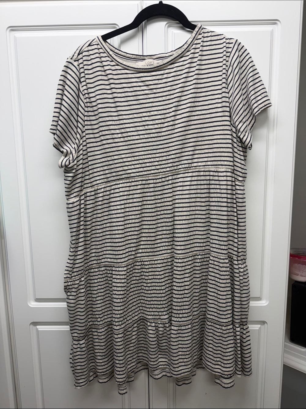 LOFT Petite Striped Knit Dress Cream & Black
